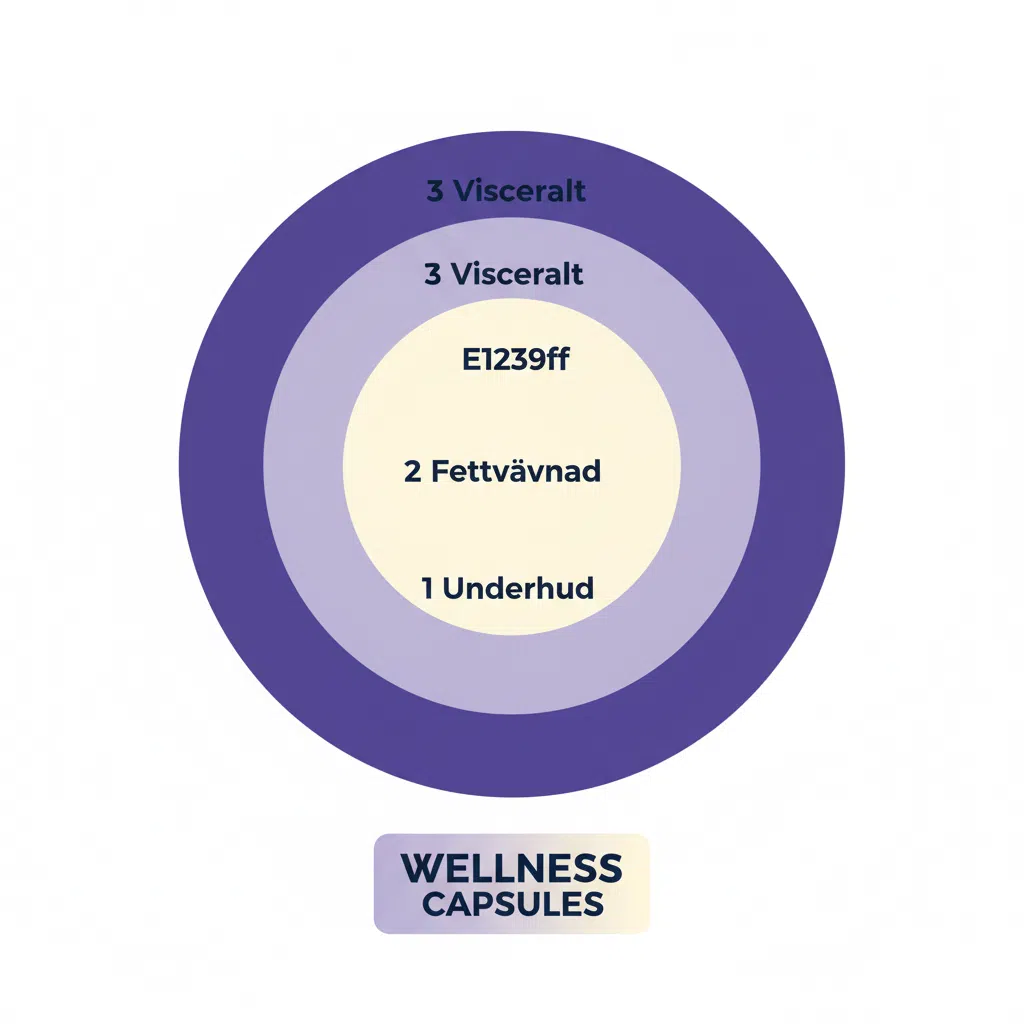 Schematisk illustration av kroppens fettvävnadslager - pedagogisk infografik